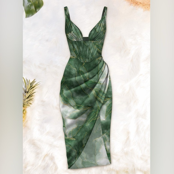 aerie Dresses & Skirts - Averie Halley Draped Midi Dress – Green Marble